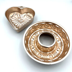 VTG Jello Mold Cake Pan Pink Copper Aluminum Scalloped Heart Wreath Ring Decor